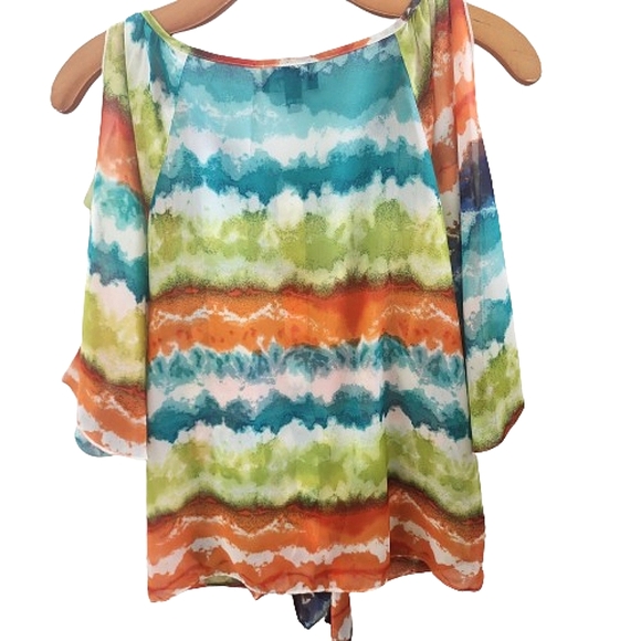 BY & BY Rainbow Ombre Sheer Cutout Butterfly Sleeve Weird Girl Phoebe Buffay Top - Picture 8 of 14